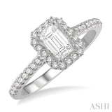 1/2 Ctw Octagonal Emerald Cut Semi-Mount Diamond Engagement Ring in 14K White Gold