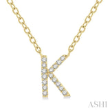 1/20 Ctw Initial 'K' Round Cut Diamond Pendant With Chain in 14K Yellow Gold