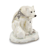 Luxury Giftware Pewter Bejeweled Crystals Silver-tone Enameled MAMA BEAR w/AVA & ASHER Polar Bears Trinket Box with Matching 18 Inch Necklace