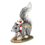 Luxury Giftware Pewter Bejeweled Crystals Gold-tone Enameled MAVERICK Winter Grey Squirrel Trinket Box with Matching 18 Inch Necklace