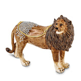 Luxury Giftware Pewter Bejeweled Crystals Gold-tone Enameled PRIDE Powerful Lion Trinket Box with Matching 18 Inch Necklace