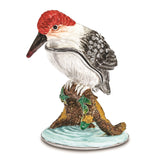 Luxury Giftware Pewter Bejeweled Crystals Silver-tone Enameled WOODROW Woodpecker Trinket Box with Matching 18 Inch Necklace