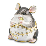 Luxury Giftware Pewter Bejeweled Crystals Gold-tone Enameled UNCLE JOE Chubby Mouse Trinket Box with Matching 18 Inch Necklace