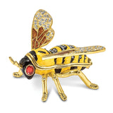 Luxury Giftware Pewter Bejeweled Crystals Gold-tone Enameled BUZZ Bumblebee Trinket Box with Matching 18 Inch Necklace
