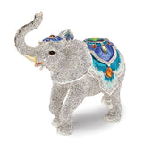 Luxury Giftware Pewter Bejeweled Crystals Gold-tone Enameled BAKUL Full Crystal White Elephant Trinket Box with Matching 18 Inch Necklace