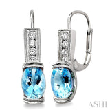 7x5 MM Oval Shape Aquamarine and 1/6 ctw Round Cut Diamond Earrings in 14K White Gold