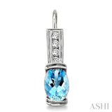 7x5 MM Oval Shape Aquamarine and 1/6 ctw Round Cut Diamond Earrings in 14K White Gold