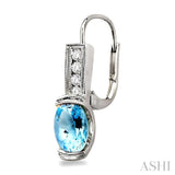 7x5 MM Oval Shape Aquamarine and 1/6 ctw Round Cut Diamond Earrings in 14K White Gold