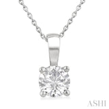 1 Ctw Prong Set Round Cut Diamond Solitaire Pendant With Chain in 14K White Gold
