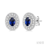 Oval Shape Gemstone & Diamond Earrings