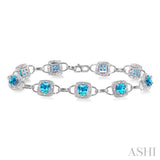 5x5 MM Cushion Shape Blue Topaz and 1/6 Ctw Single Cut Diamond Bracelet in 10K White Gold