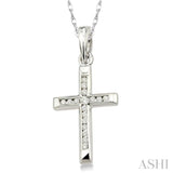 1/10 Ctw Single Cut Diamond Cross Pendant in 14K White Gold with Chain