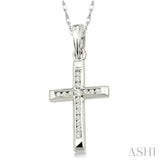 1/10 Ctw Single Cut Diamond Cross Pendant in 10K White Gold with Chain