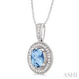 Silver Oval Shape Gemstone & Diamond Pendant