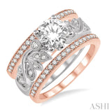 1/2 Ctw Diamond Semi-Mount Trios Ring Set in 14K White and Rose Gold