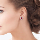 Oval Shape Gemstone & Diamond Earrings