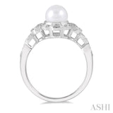 Silver Pearl & Diamond Ring