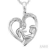 Silver Heart Shape Mom & Child Diamond Fashion Pendant