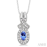 5x3 MM Oval Cut Tanzanite and 1/50 Ctw Single Cut Diamond Pendant in Sterling Silver with Chain