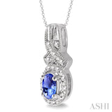 Silver Oval Shape Gemstone & Diamond Pendant