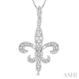 1/3 Ctw Round Cut Diamond Fleur De Lis Pendant in 14K White Gold with Chain