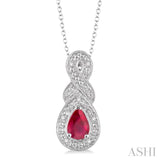 Silver Pear Shape Gemstone & Diamond Pendant