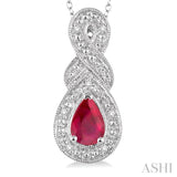 Silver Pear Shape Gemstone & Diamond Pendant