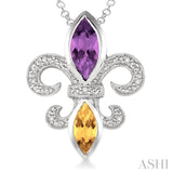 Silver Fleur De Lis Gemstone & Diamond Pendant