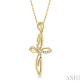 1/10 Ctw Round Cut Diamond Cross Pendant in 14K Yellow Gold With Chain