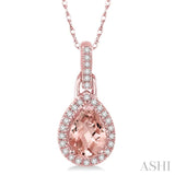 7x5 MM Pear Shape Morganite and 1/10 Ctw Round Cut Diamond Pendant in 14K Rose Gold with Chain