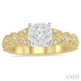 1/3 Ctw Round Cut Diamond Lovebright Engagement Ring in 14K Yellow and White Gold