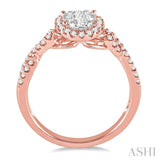 5/8 Ctw Oval Shape Round Cut Diamond Lovebright Ring in 14K Rose and White Gold