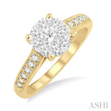 3/4 Ctw Lovebright Round Cut Diamond Engagement Ring in 14K Yellow and White Gold