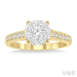 3/4 Ctw Lovebright Round Cut Diamond Engagement Ring in 14K Yellow and White Gold