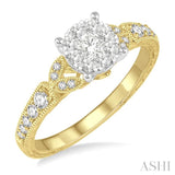 1/2 Ctw Round Cut Diamond Lovebright Engagement Ring in 14K Yellow and White Gold