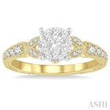 1/2 Ctw Round Cut Diamond Lovebright Engagement Ring in 14K Yellow and White Gold