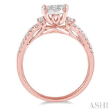 3/4 Ctw Crossed Split Shank Lovebright Diamond Cluster Ring in 14K Rose and White Gold