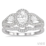 Oval Shape 3 Stone Diamond Wedding Set