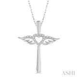 Angel Wings Heart Shape & Cross Diamond Pendant