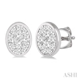 1 ctw Oval Shape Lovebright Round Cut Diamond Bezel Stud Earring in 14K White Gold