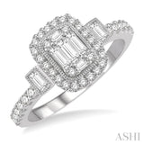 5/8 ctw Baguette & Round Cut Diamond Ring in 14K White Gold