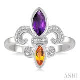 Silver Fleur De Lis Gemstone & Diamond Ring