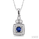 4x4 MM Cushion Shape Sapphire and 1/5 Ctw Round Cut Diamond Pendant in 14K White Gold with Chain