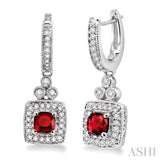 4x4 MM Cushion Shape Ruby and 1/3 Ctw Round Cut Diamond Earrings in 14K White Gold