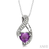 Silver Heart Shape Gemstone & Diamond Fashion Pendant