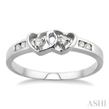 Silver Twin Heart Shape 2 Stone Diamond Fashion Ring