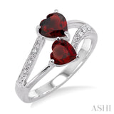 5&6  MM Heart Shape Garnet and 1/50 Ctw Single Cut Diamond Ring in Sterling Silver