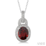 Silver Oval Shape Gemstone & Diamond Pendant