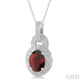 Silver Oval Shape Gemstone & Diamond Pendant