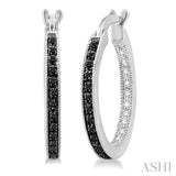 Silver Black Diamond Hoop Earrings